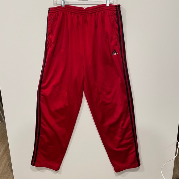 adidas Other - Adidas XXL Mens‎ Track Pants Red Black Stripes Side Zipper Pockets Tear Away VTG